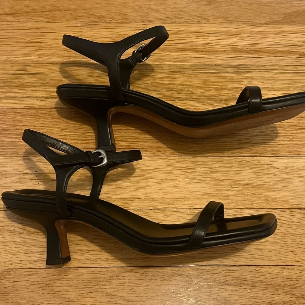 Vince Black Coco Square Toe Kitten Heel Sandal